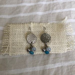 Silver With Blue Bead Drop Earrings